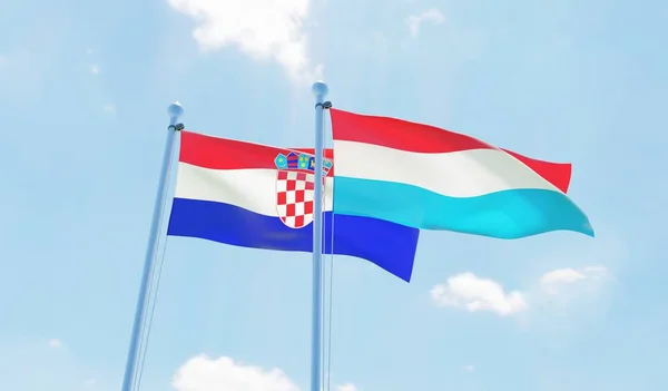 Lucembursko Chorvatsko Dva Vlají Proti Modré Obloze Obrázek — Stock fotografie