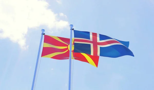 Makedonie Islandu Dva Vlají Proti Modré Obloze Obrázek — Stock fotografie