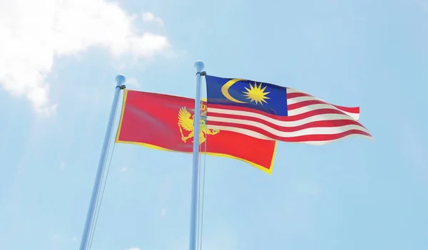 Malaysia Montenegro Two Flags Waving Blue Sky Image — Stock Photo, Image