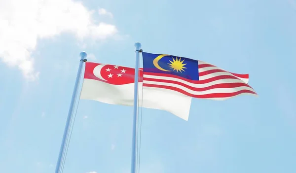 マレーシアそしてシンガポール 青空を振って つのフラグ イメージ — ストック写真