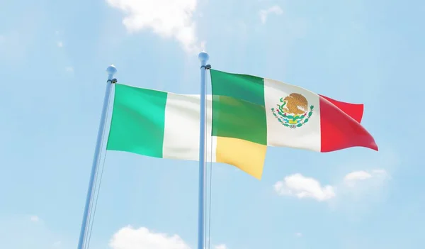 Мексика Ірландії Двох Прапорців Розмахуючи Проти Синього Неба Зображення — стокове фото