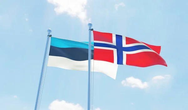 Norsko Estonsko Dva Vlají Proti Modré Obloze Obrázek — Stock fotografie
