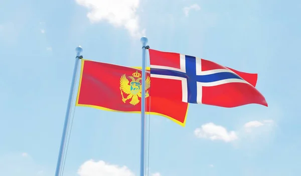Norsko Černá Hora Dva Vlají Proti Modré Obloze Obrázek — Stock fotografie