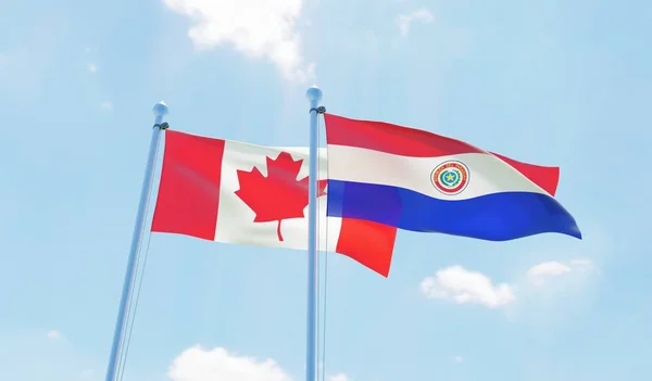 Парагвай Канада Два Флага Размахивающих Голубым Небом Изображение — стоковое фото