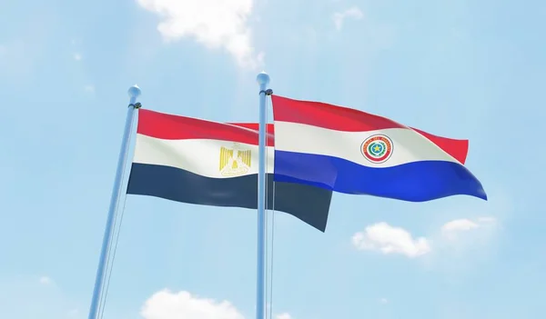 Paraguay Egypt Dva Vlají Proti Modré Obloze Obrázek — Stock fotografie