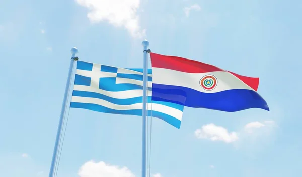 Paraguay Greece Two Flags Waving Blue Sky Image — Stock Photo, Image