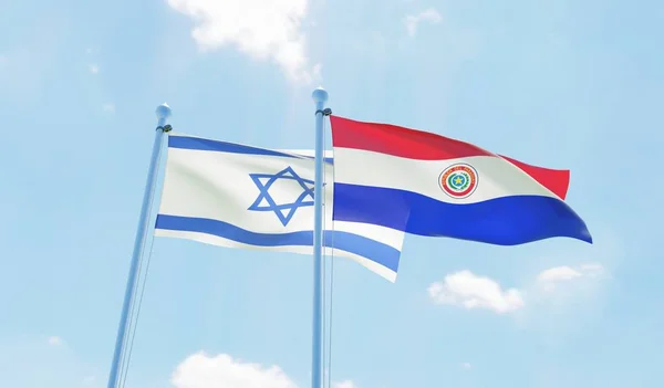 Paraguay Izrael Két Zászlókat Lengetve Ellen Blue Sky Kép — Stock Fotó