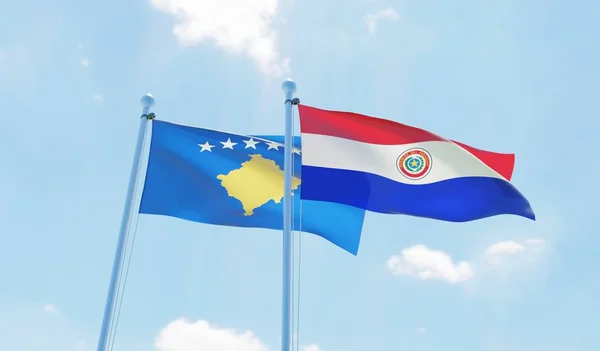 Paraguay Kosovo Dva Vlají Proti Modré Obloze Obrázek — Stock fotografie