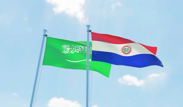 Paraguay Saúdské Arábie Dva Vlají Proti Modré Obloze Obrázek — Stock fotografie