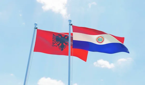 Парагвай Албания Два Флага Размахивающих Голубым Небом Изображение — стоковое фото