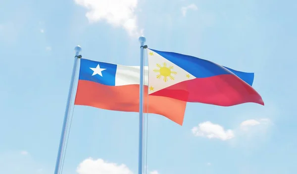 Philippines Chili Deux Drapeaux Agitant Contre Ciel Bleu Image — Photo