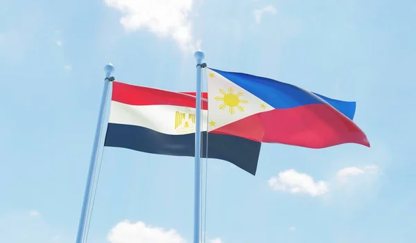 Filipíny Egypt Dva Vlají Proti Modré Obloze Obrázek — Stock fotografie