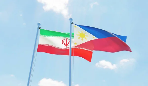 Filipíny Írán Dvě Vlají Proti Modré Obloze Obrázek — Stock fotografie