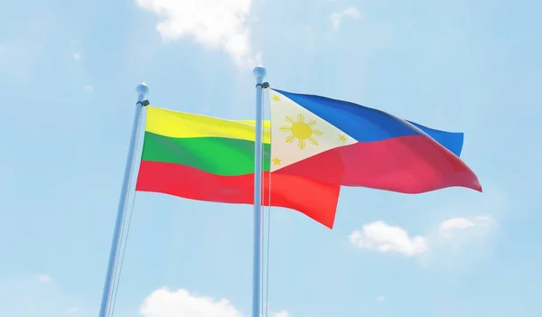 Filipinler Litvanya Iki Bayrak Sallayarak Karşı Mavi Gökyüzü Görüntü — Stok fotoğraf