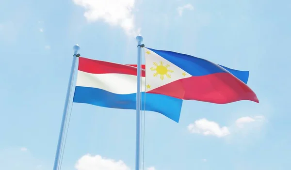 Filipíny Nizozemsko Dvě Vlají Proti Modré Obloze Obrázek — Stock fotografie