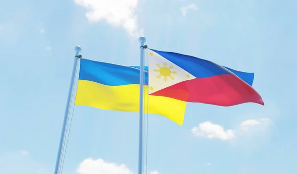 Philippines Ukraine Two Flags Waving Blue Sky Image — Stock Photo, Image