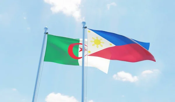 Filipíny Alžírsko Dva Vlají Proti Modré Obloze Obrázek — Stock fotografie