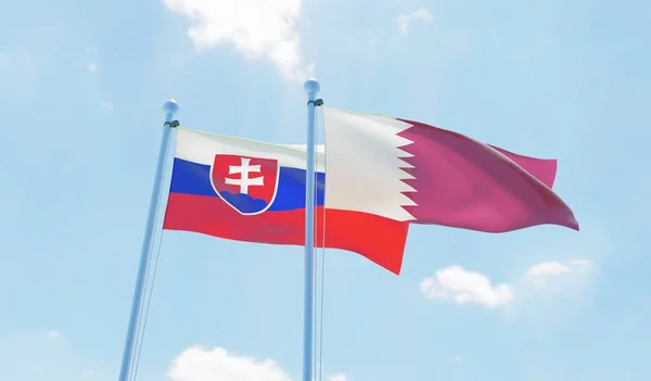 Katar Slovenska Dva Vlají Proti Modré Obloze Obrázek — Stock fotografie
