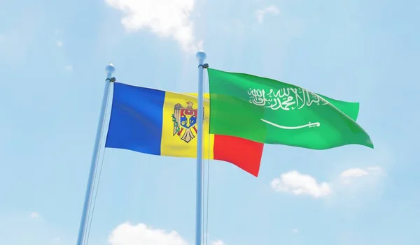 Saúdská Arábie Moldavskem Dva Vlají Proti Modré Obloze Obrázek — Stock fotografie