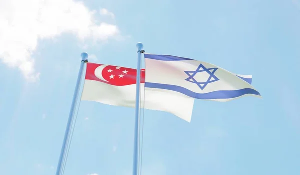 Singapore Israel Two Flags Waving Blue Sky Image — Stock Photo, Image