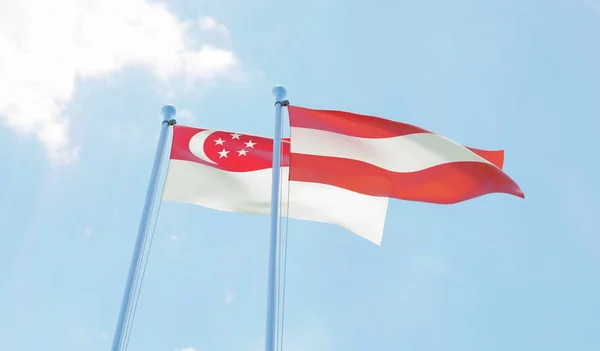シンガポール オーストリア 青空を振って つのフラグ イメージ — ストック写真