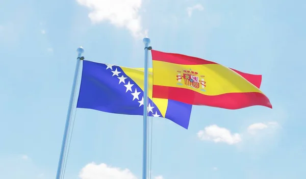 Spain Bosnia Herzegovina Two Flags Waving Blue Sky Image — Stock Photo, Image