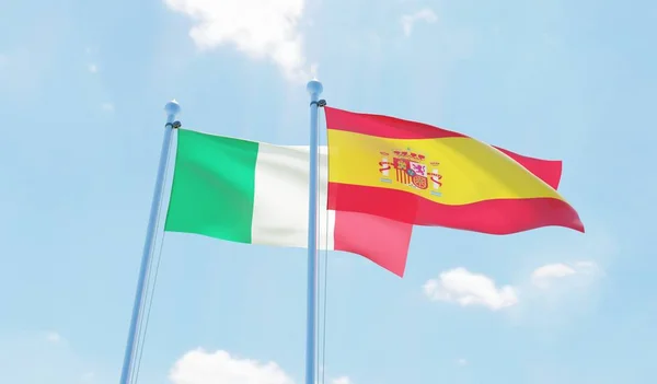 스페인 이탈리아 깃발을 물결치는 하늘에 이미지 — 스톡 사진