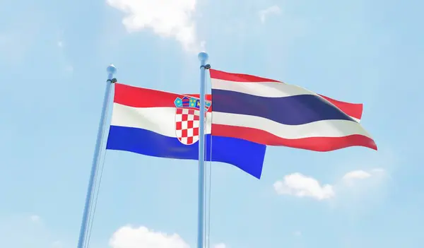 Thajsko Chorvatsko Dva Vlají Proti Modré Obloze Obrázek — Stock fotografie