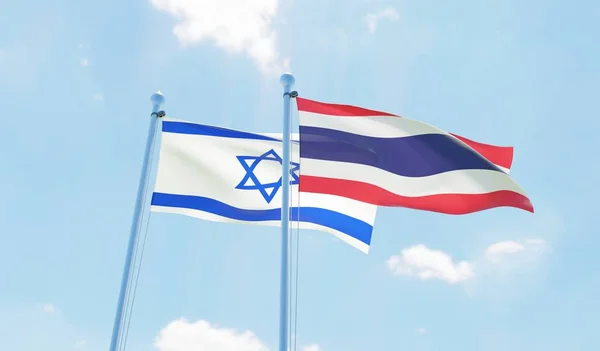 Thailand Und Island Zwei Fahnen Wehen Vor Blauem Himmel Bild — Stockfoto