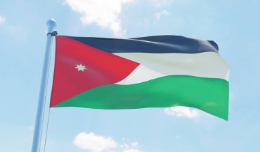 Jordan bayrak sallayarak karşı mavi gökyüzü. 3D görüntü