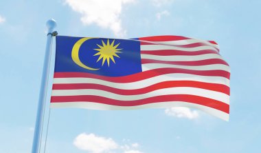 Malezya bayrak sallayarak karşı mavi gökyüzü. 3D görüntü