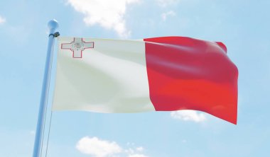 Malta bayrak sallayarak karşı mavi gökyüzü. 3D görüntü