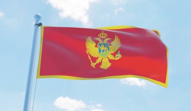 Karadağ bayrak sallayarak karşı mavi gökyüzü. 3D görüntü