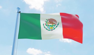 Meksika bayrağı sallayarak karşı mavi gökyüzü. 3D görüntü