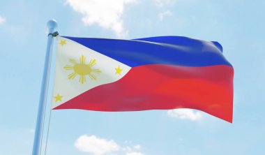 Filipinler bayrağı sallayarak karşı mavi gökyüzü. 3D görüntü