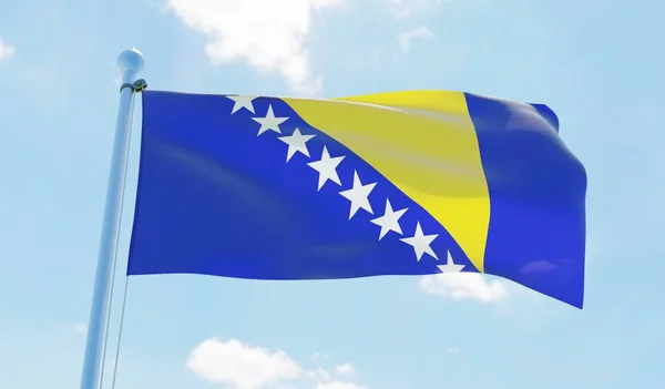 Bosna Hersek Bayrak Sallayarak Karşı Mavi Gökyüzü Görüntü — Stok fotoğraf