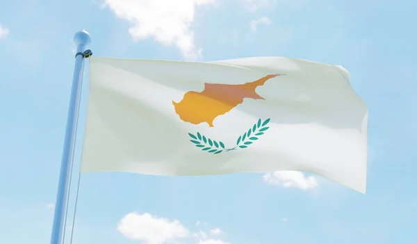 Кипрский Флаг Размахивающий Голубым Небом Изображение — стоковое фото