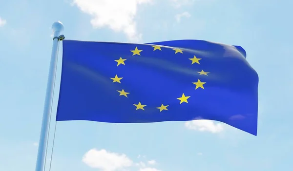 Europeiska Unionens Flagga Vajande Mot Blå Himmel Bild — Stockfoto
