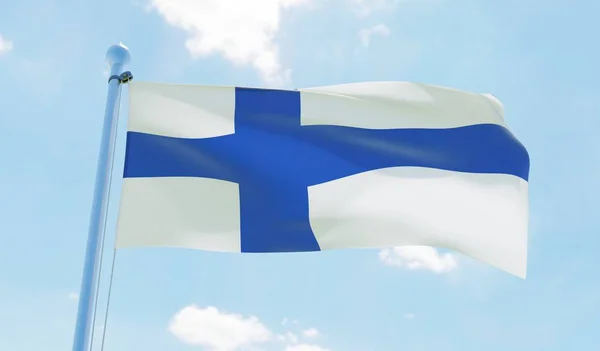 Finsko Mávání Vlajkami Proti Modré Obloze Obrázek — Stock fotografie
