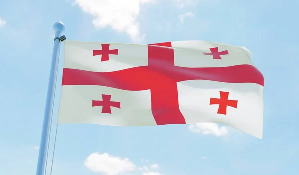 Georgia bayrak sallayarak karşı mavi gökyüzü. 3D görüntü
