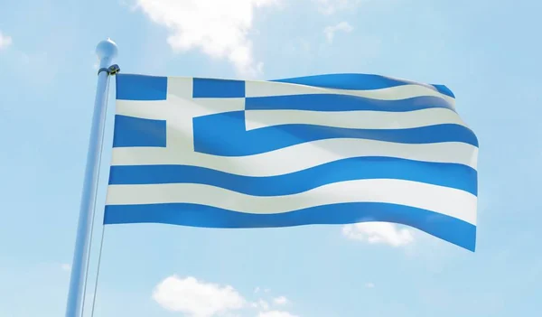 Bandeira Grécia Acenando Contra Céu Azul Imagem — Fotografia de Stock