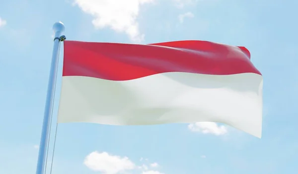 Bendera Indonesia Melambai Melawan Langit Biru Citra — Stok Foto