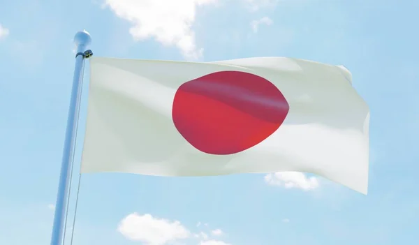 Japonya bayrak sallayarak karşı mavi gökyüzü. 3D görüntü