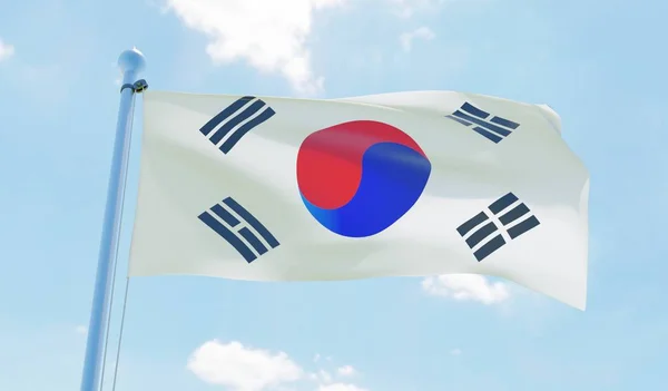 South Korea Flag Waving Blue Sky Image — Stock Photo, Image