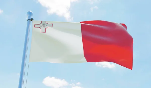 Malta bayrak sallayarak karşı mavi gökyüzü. 3D görüntü