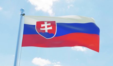 Slovakya bayrağı sallayarak karşı mavi gökyüzü. 3D görüntü