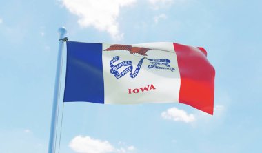 Iowa (ABD), mavi gökyüzü karşı sallayarak bayrak. 3D görüntü