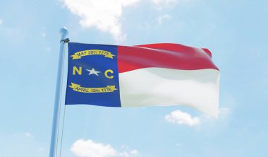 North Carolina (ABD) bayrak sallayarak karşı mavi gökyüzü. 3D görüntü