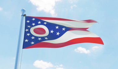 Ohio (ABD) bayrak sallayarak karşı mavi gökyüzü. 3D görüntü