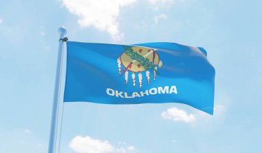 Oklahoma (Usa) bayrak sallayarak karşı mavi gökyüzü. 3D görüntü